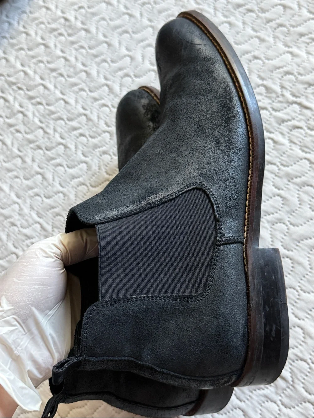 Joseph Abboud Men’s Black Leather Slip-On Boots Subtle Distressed Finish Size 10